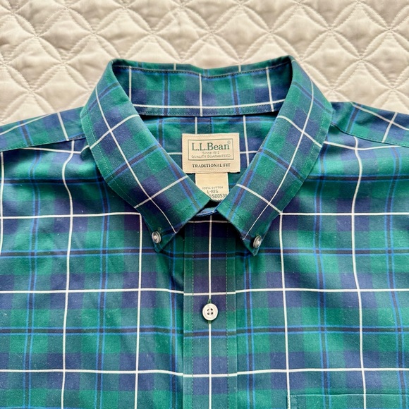 L.L. Bean Traditional Fit Cotton Blue Green Plaid Tartan Button Down Shirt Sz L - Picture 11 of 16